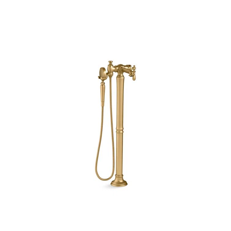 Brushed Brass Single Handle Floor Mounted Bathtub Faucet