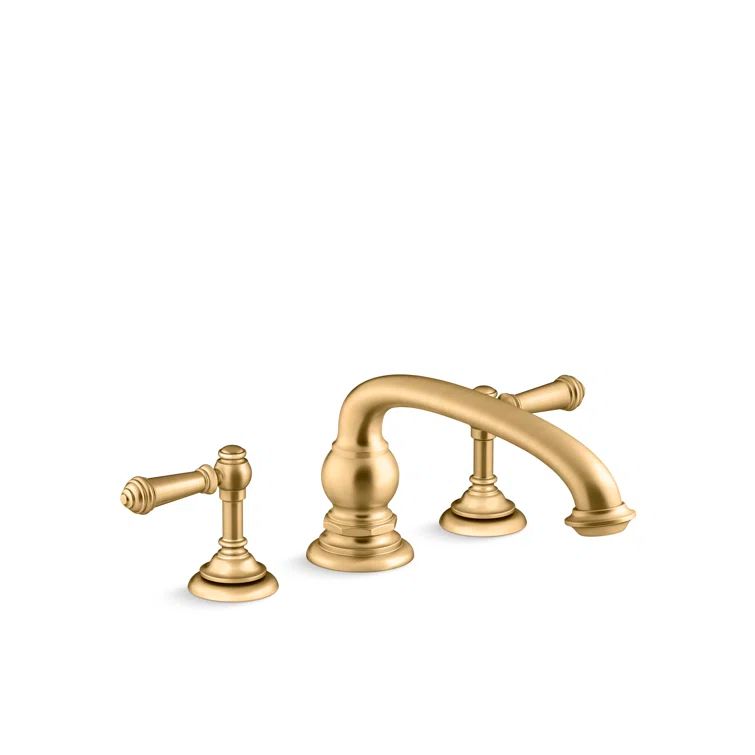 Vibrant Brushed Moderne Brass Deck-Mount Bath Lever Handle Trim