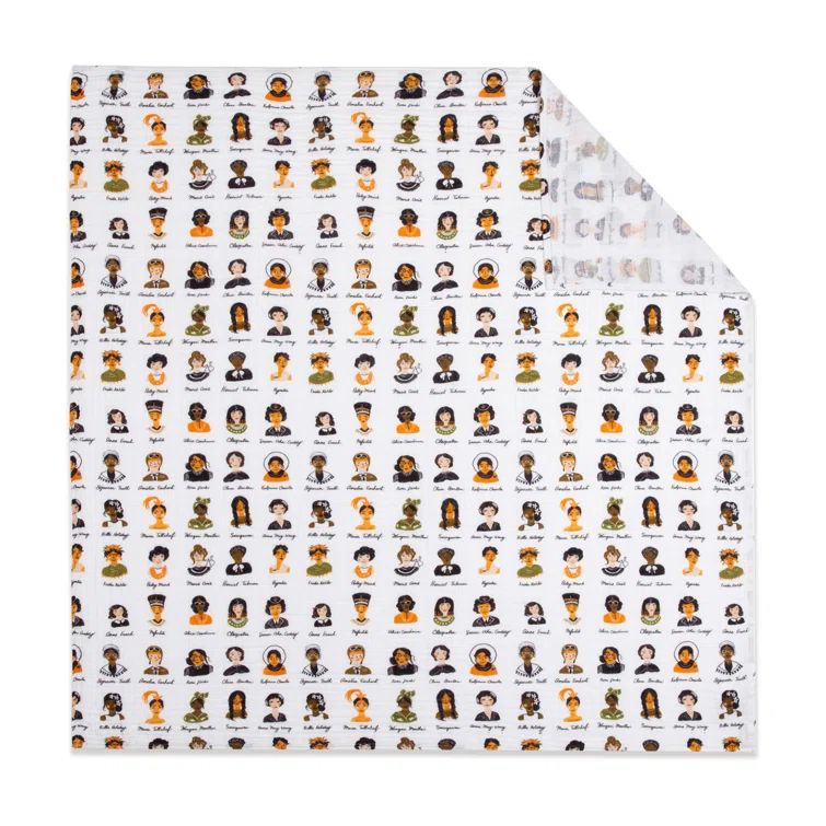 Women in History White Muslin Cotton Baby Swaddle Blanket