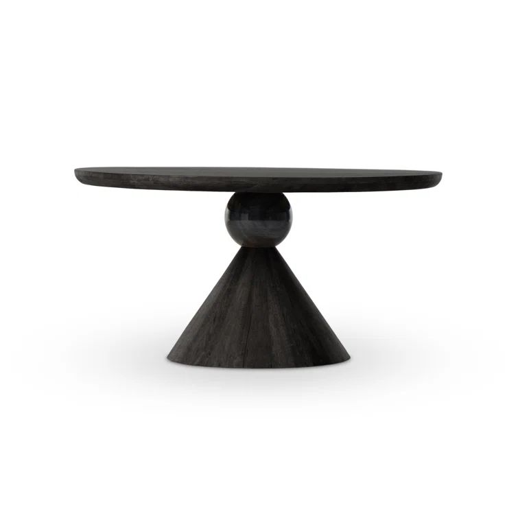 Worn Black Round Reclaimed Wood Dining Table with Sculptural Base