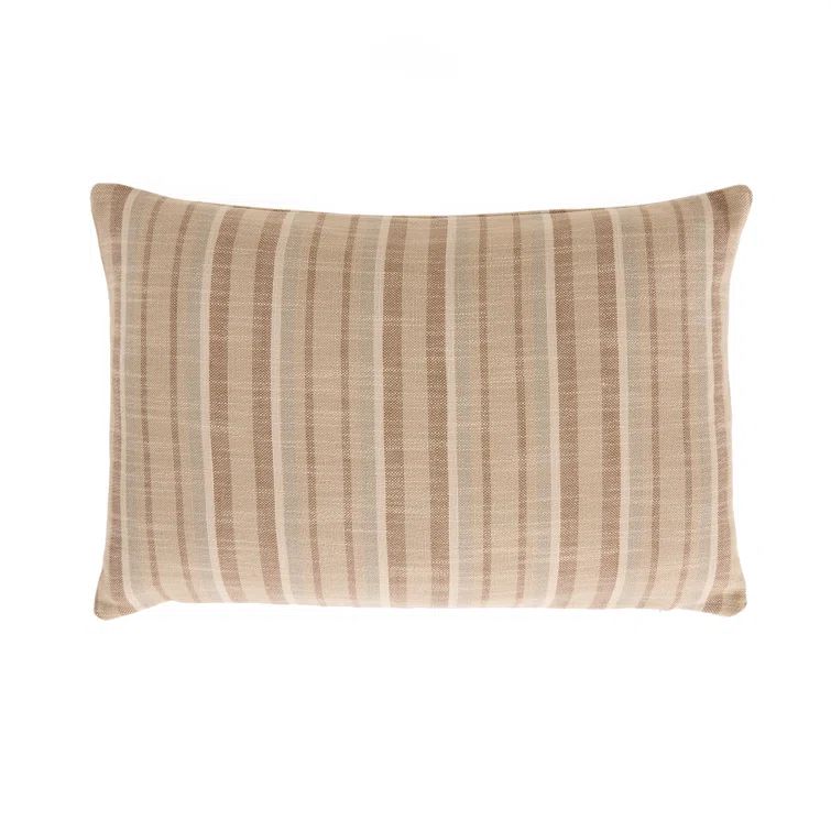 Adobe Beige and Faded Blue Striped Rectangular Outdoor Pillow