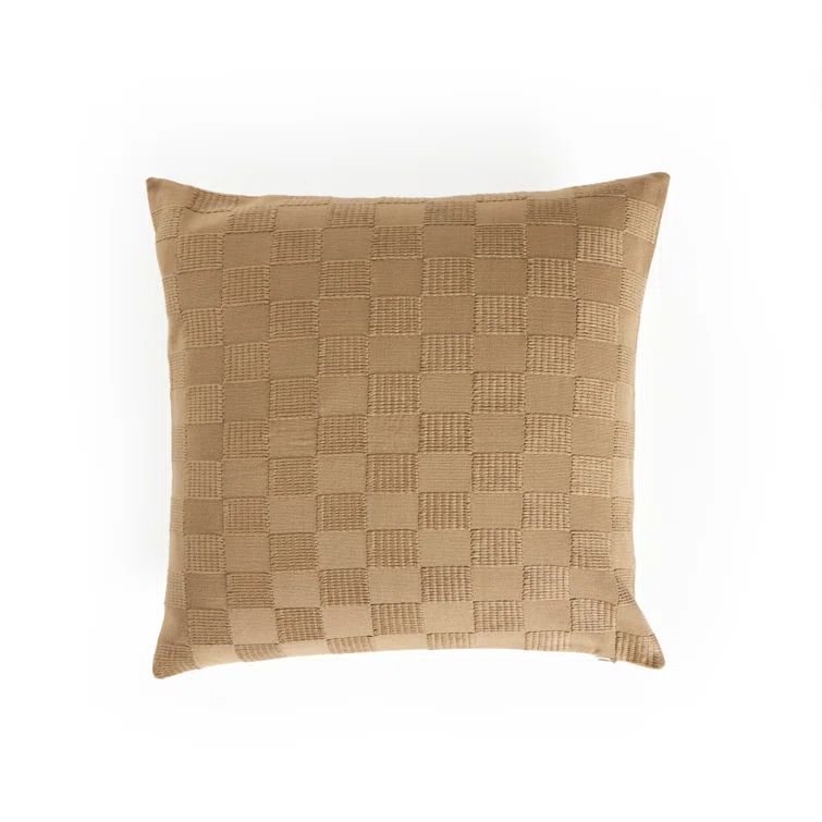 Handwoven Khaki Cotton Checkered Reversible Throw Pillow