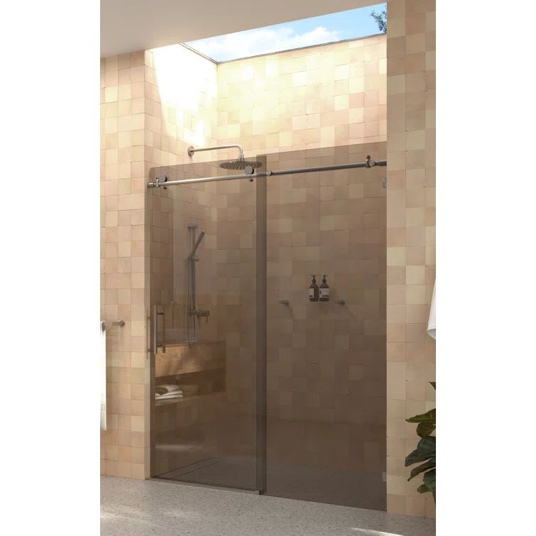 Equinox 60" Frameless Brushed Nickel Tinted Glass Sliding Shower Door