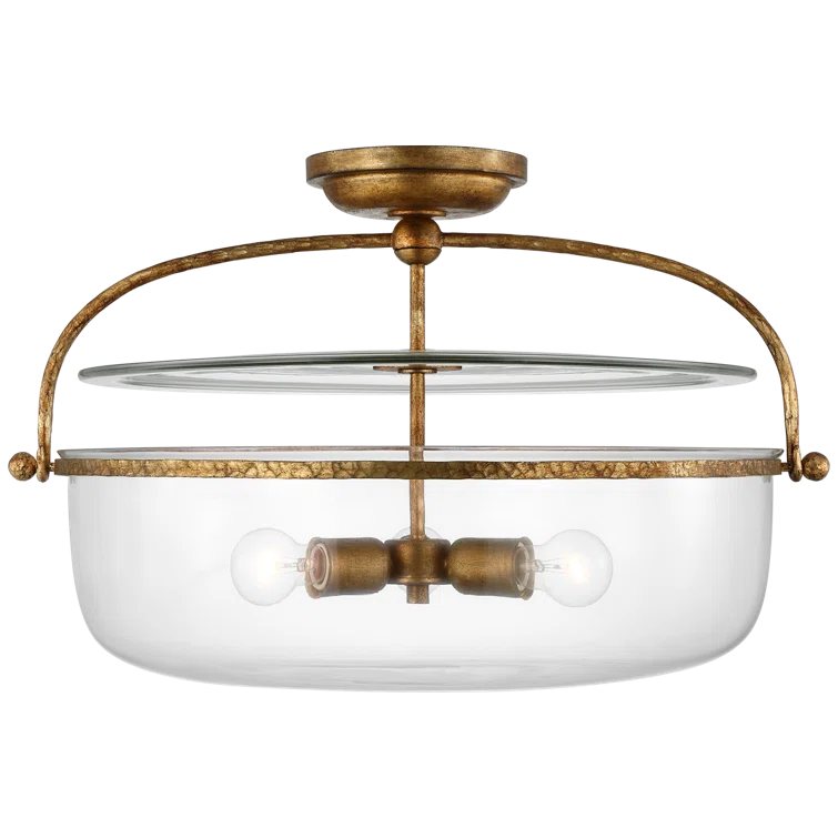Gilded Iron and Clear Glass 28" Drum Semi-Flush Mount Light