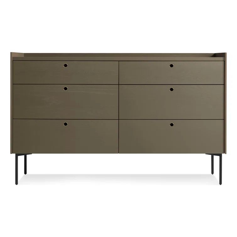 Dark Olive 6-Drawer Double Dresser with Cutout Pulls