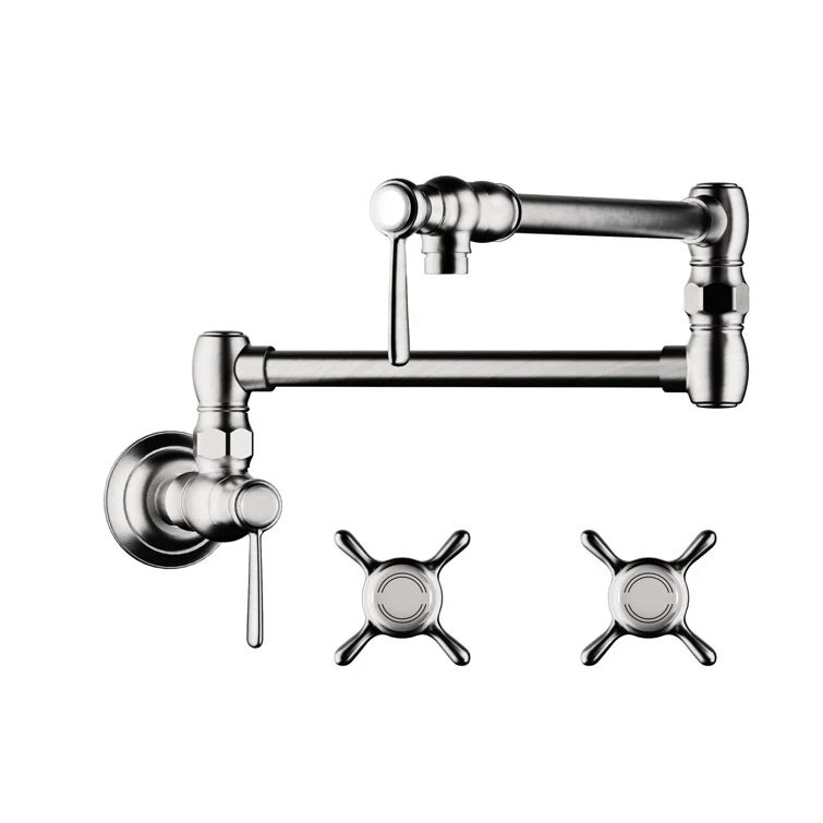 Chrome Wall-Mounted Dual Handle Pot Filler Faucet