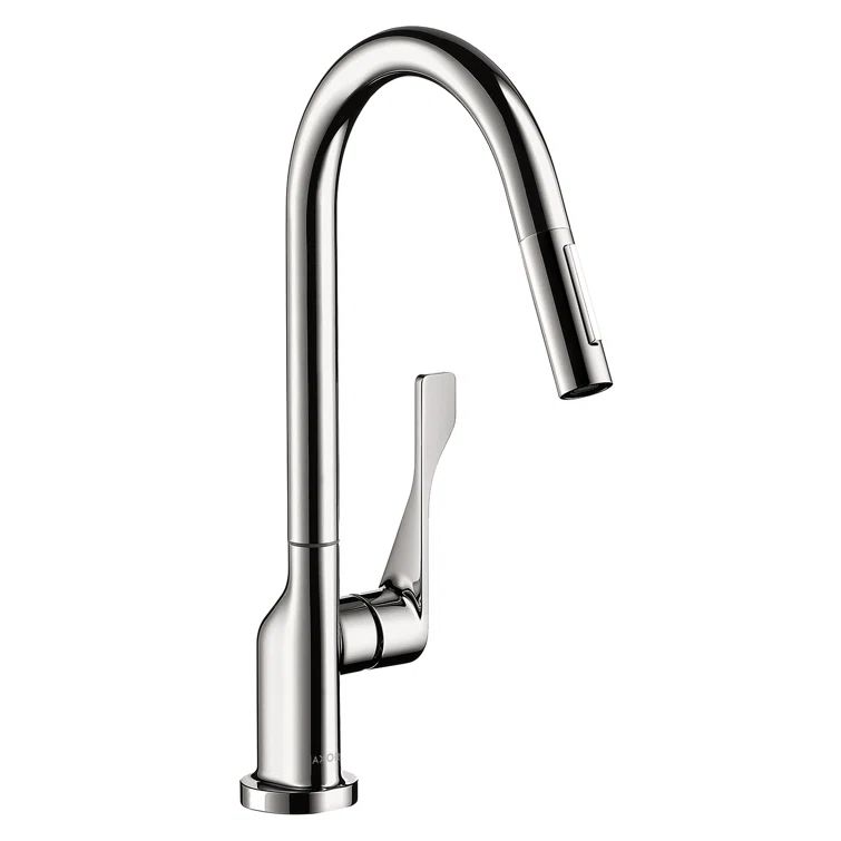 Chrome Brass Pull-Down Kitchen Faucet with Spray