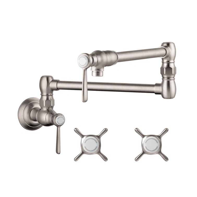 Stainless Steel Wall-Mounted Dual Handle Pot Filler Faucet