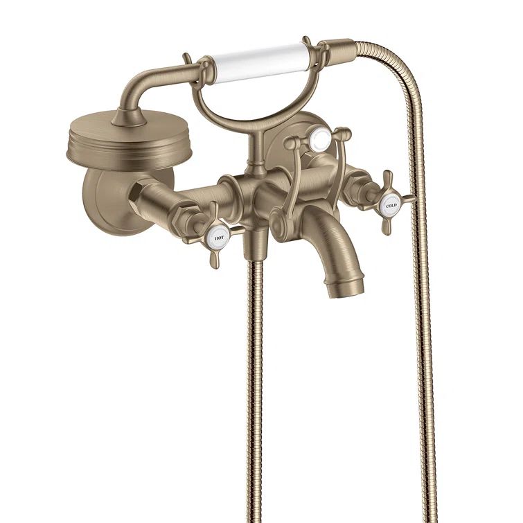 Polished Nickel Wall Mounted Brass Tub Faucet with Handshower
