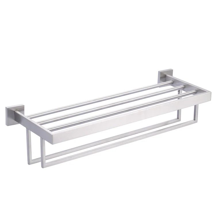 Brushed Nickel Wall Mounted Towel Rack with Shelf