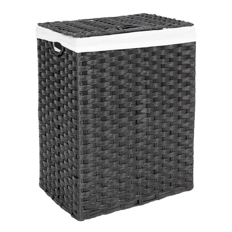 Black Handwoven Plastic Collapsible Frame Hamper with Lid