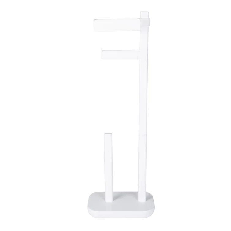 White Freestanding 3-in-1 Toilet Paper Holder with Adjustable Shelf