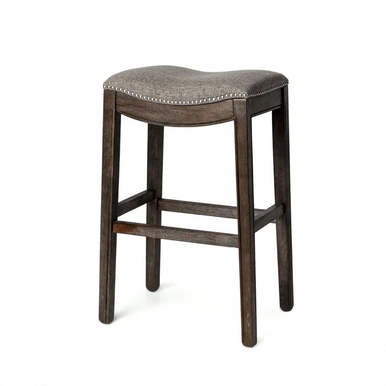 Adrien Saddle-Style Backless Bar Stool in Gray Wirebrush Finish