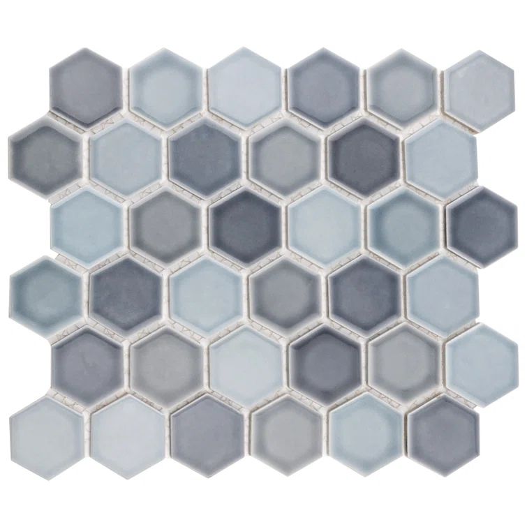 Stillwater Blue and Gray Hexagon Porcelain Mosaic Tile