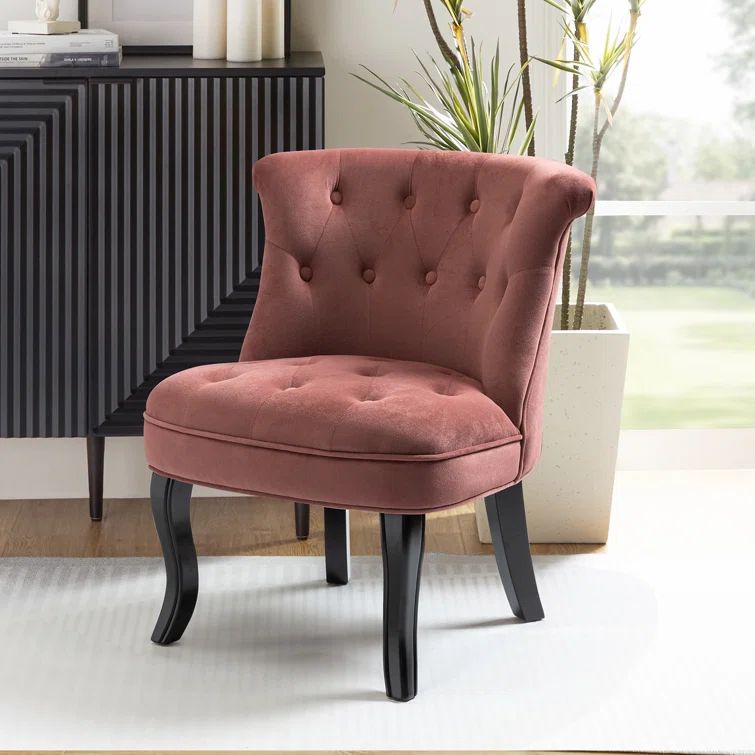 Rosewood Velvet Barrel Chair with Black Cabriole Legs