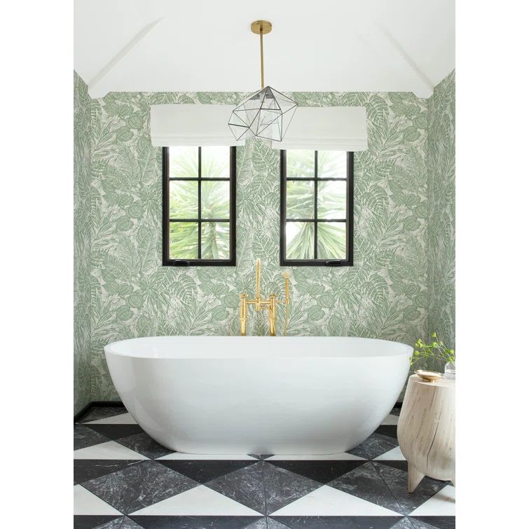 Brentwood Green Palm Leaves Grasscloth Wallpaper