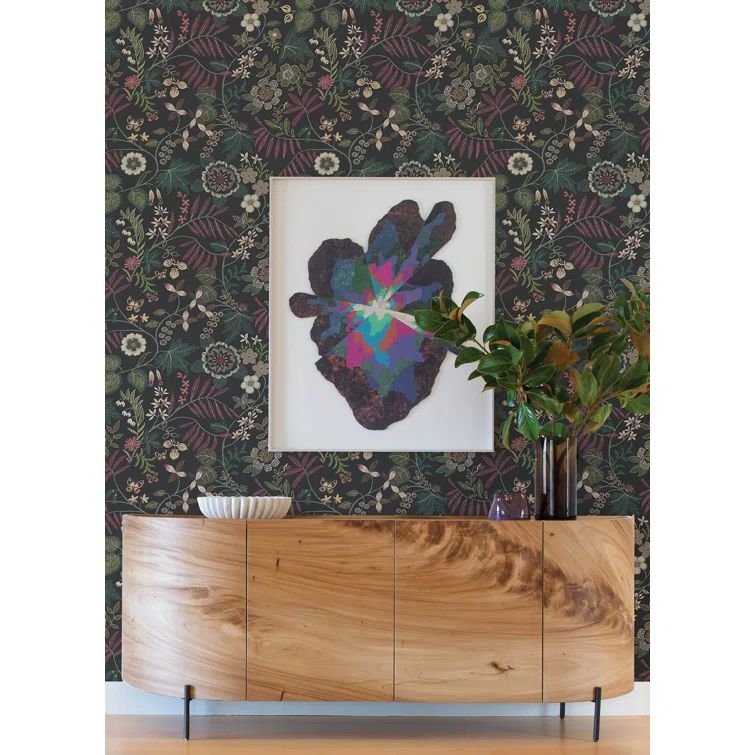 Marilyn Black Floral Trail Non-Woven Wallpaper