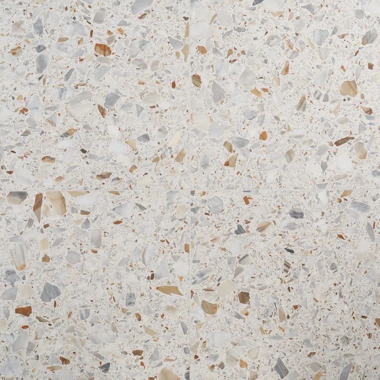 Calacatta White/Cream Large Format Honed Terrazzo Floor and Wall Tile