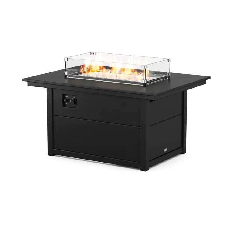 Black Polyresin Gas Fire Pit Table with Glass Guard