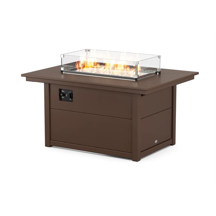 Mahogany Gas Fire Pit Table with Glass Guard