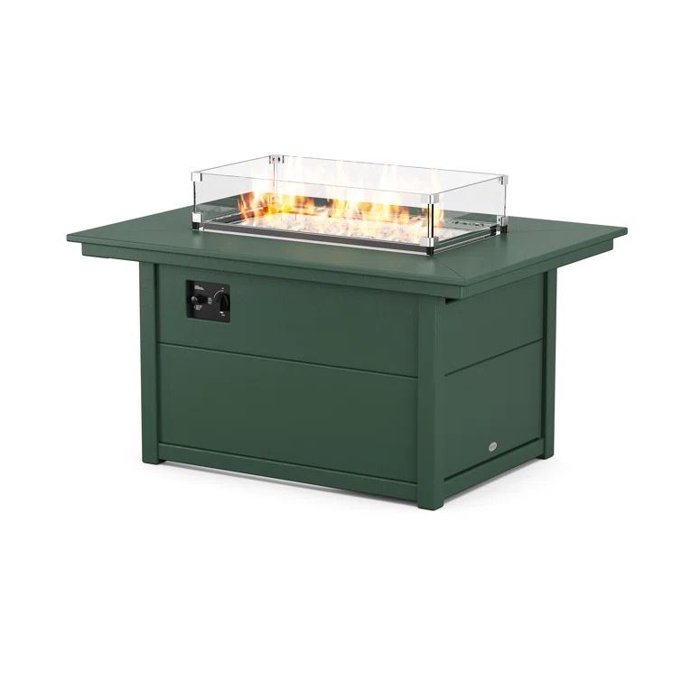 Green Polyresin Rectangle Gas Fire Pit Table with Glass Guard