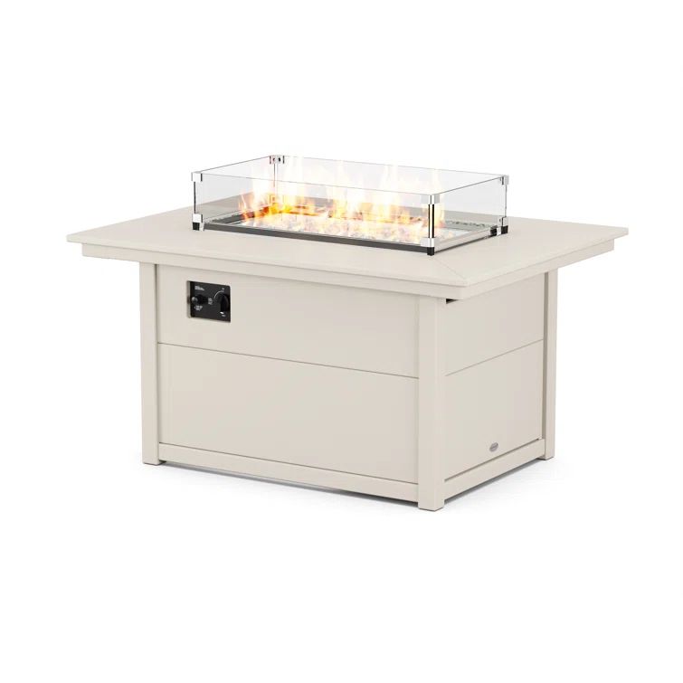 Sand Polyresin Gas Fire Pit Table with Glass Guard