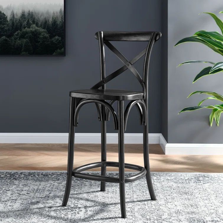 Modern Farmhouse Elm Wood Gear Counter Stool in Black