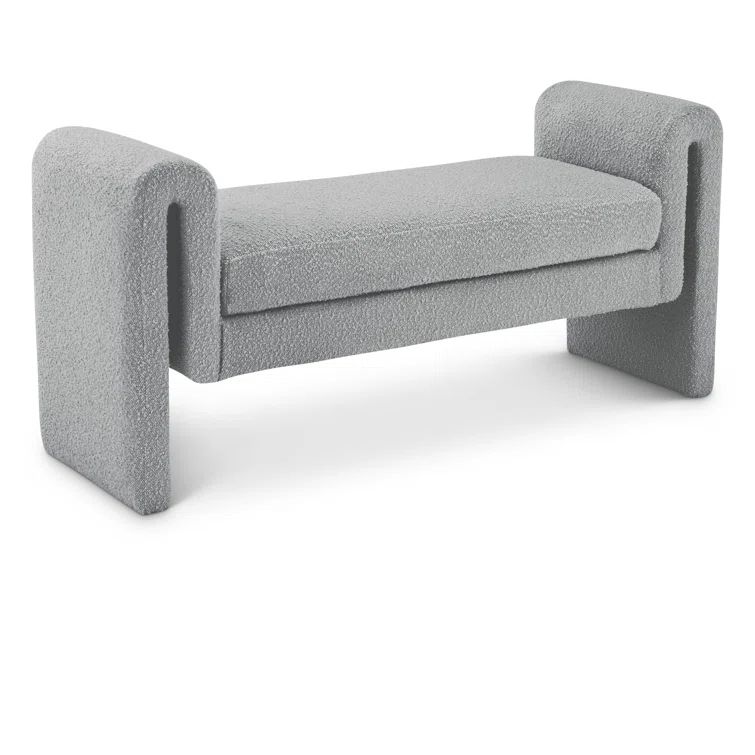 Meridian Contemporary Grey Boucle Fabric Curved Bench