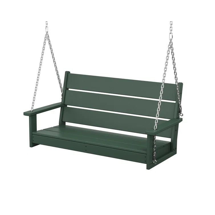 Green HDPE Outdoor Porch Swing with Broad Back Slats