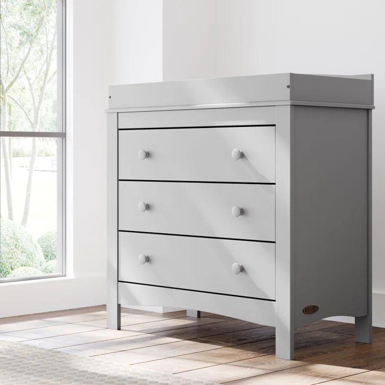 Pebble Gray Engineered Wood 3 Drawer Dresser with Changing Topper