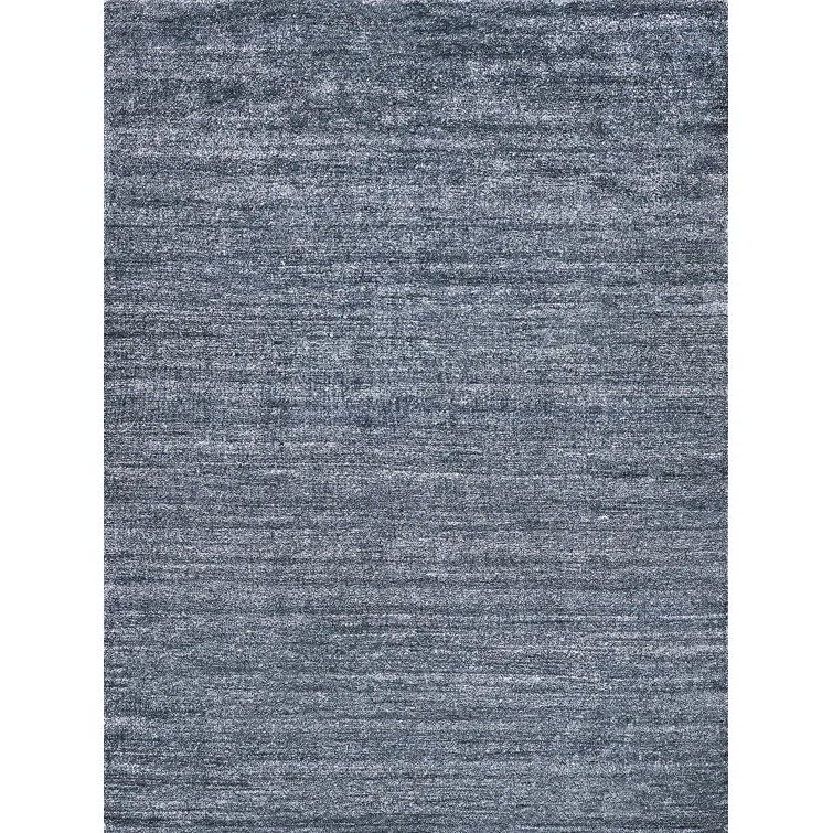 Hand-Knotted Charcoal Wool and Silk Rectangle Area Rug
