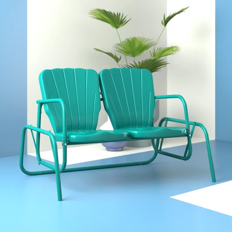 Turquoise Gloss Metal Two-Seater Outdoor Glider Bench