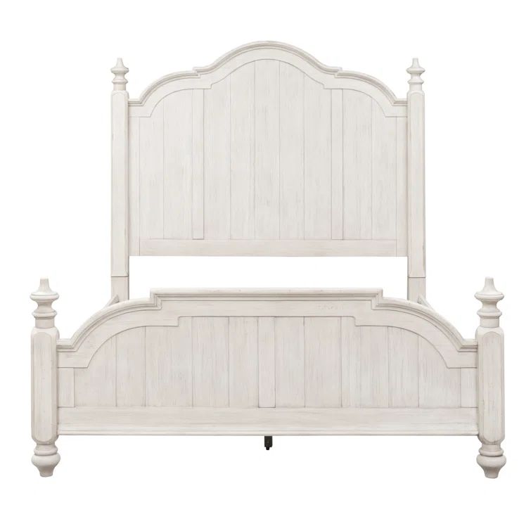 Cottage Charm Antique White King Poster Bed with Pine Frame