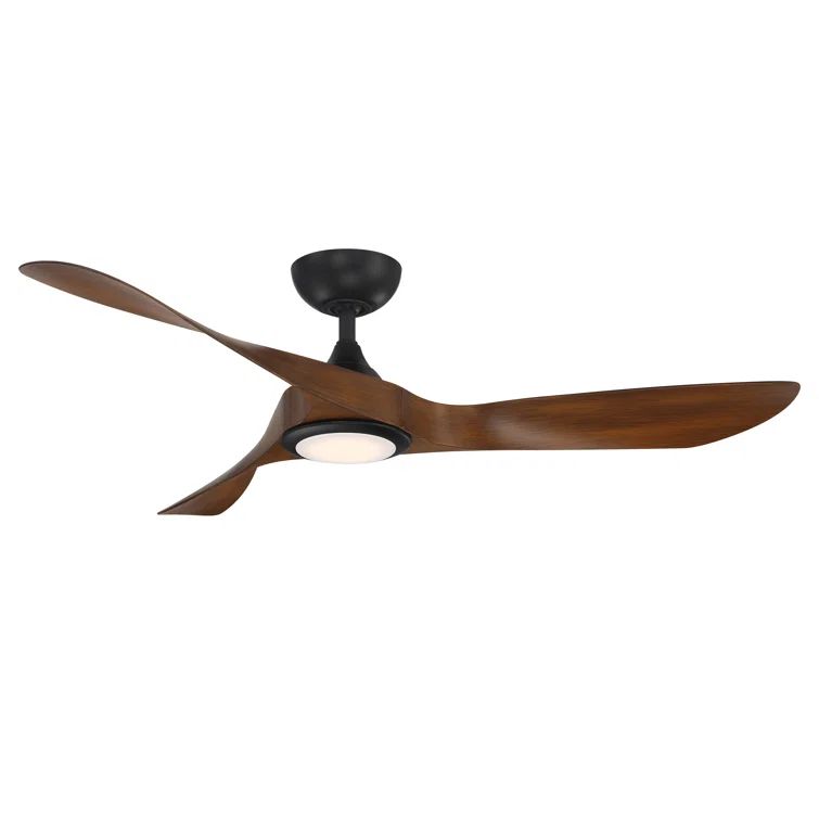 54" Matte Black and Distressed Koa Smart Ceiling Fan with LED Light