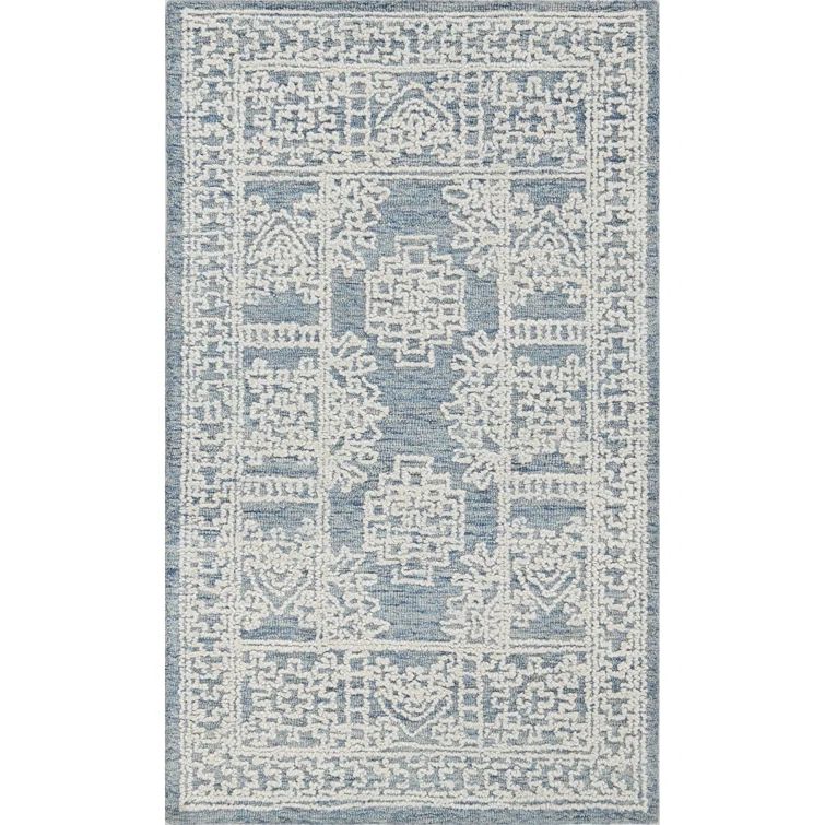 Denim and White Hand Tufted Wool Area Rug 2' x 3'