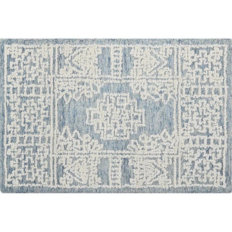 Denim and White Hand Tufted Wool 2' x 3' Area Rug