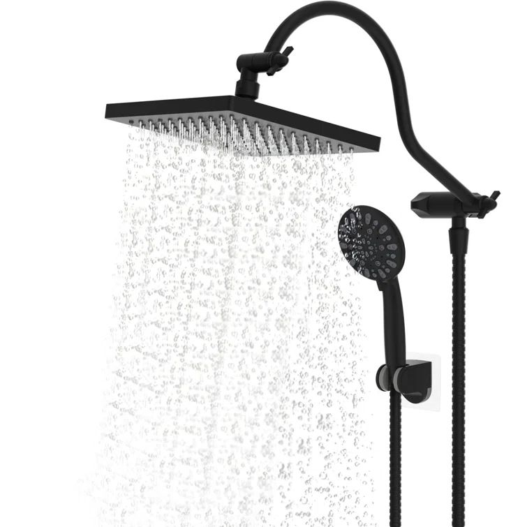 Matte Black 8-Inch Rainfall Shower Head Combo with Handheld