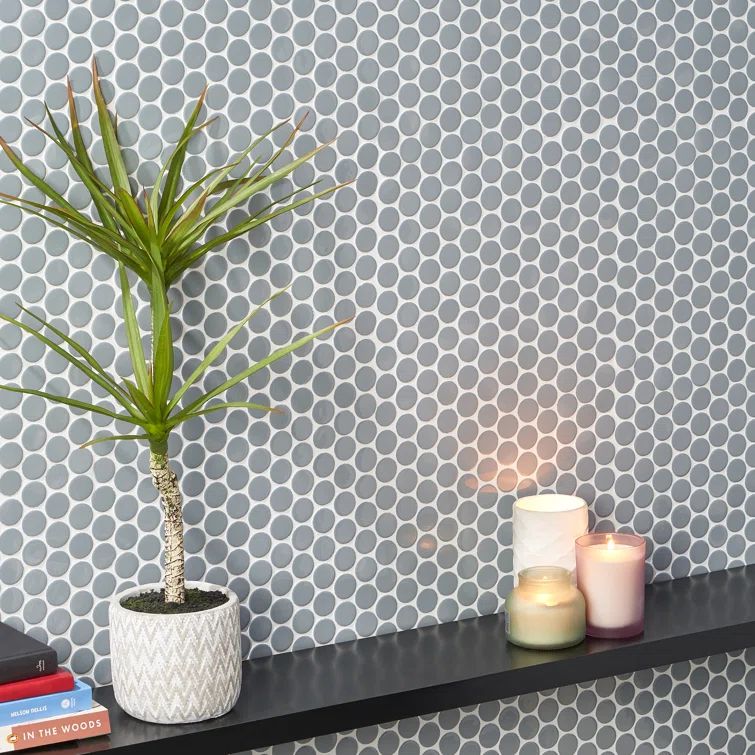 Sky Blue Penny Round Polished Ceramic Mosaic Tile