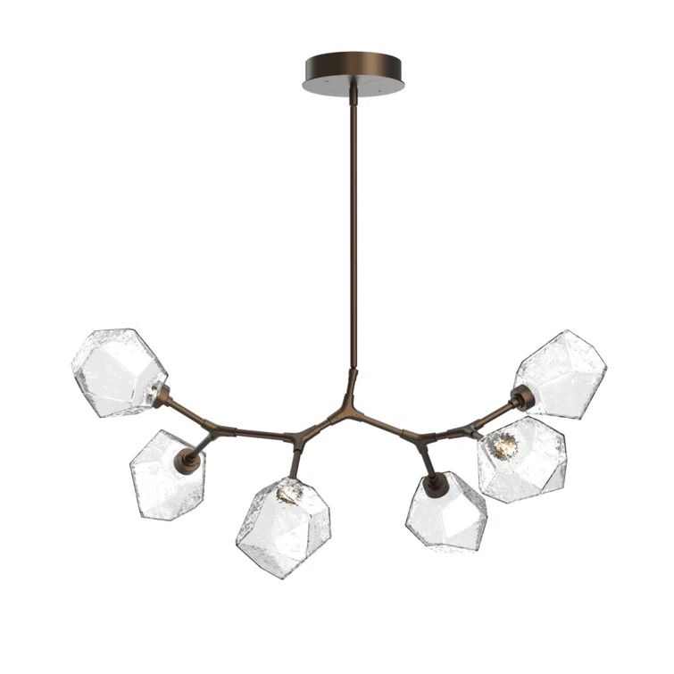Branching Bubble Bronze Linear Chandelier with Clear Crystal Gems
