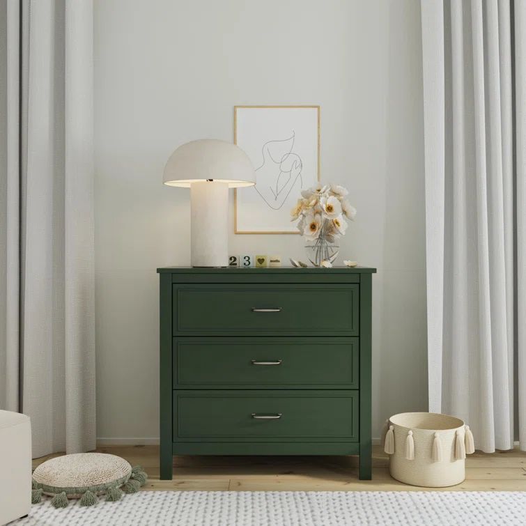Forest Green 3-Drawer Nursery Dresser with Metal Pulls