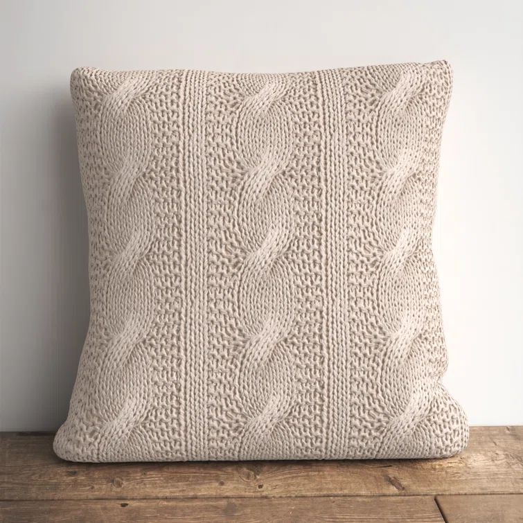 Vanilla Cable Knit Cotton Square Throw Pillow Set