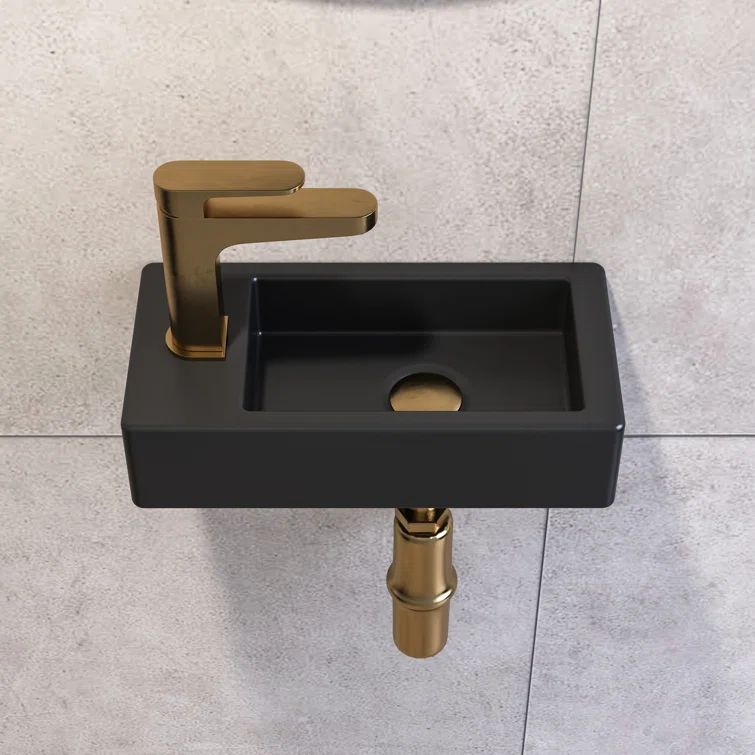 Black Ceramic Rectangular Wall-Mount Vessel Bathroom Sink