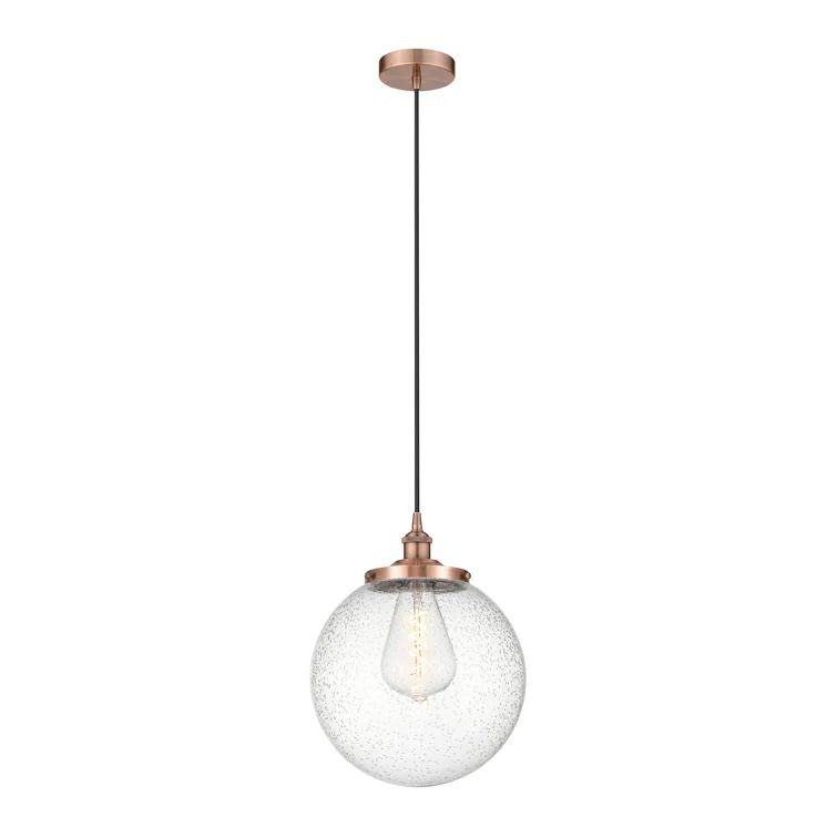 Antique Copper Mini Pendant with Seedy Glass Globe