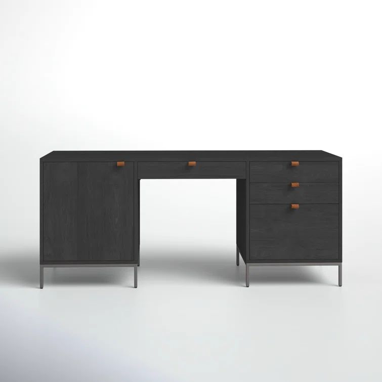 Black Wash Poplar Executive Desk with Storage Drawers