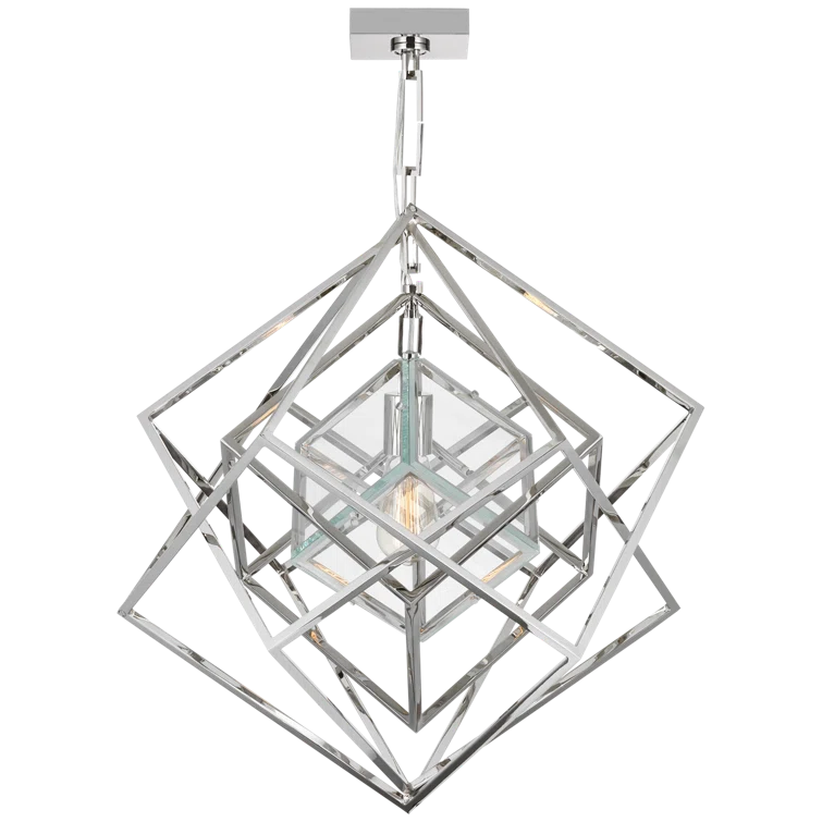 Polished Nickel Cubist Crystal Pendant Light