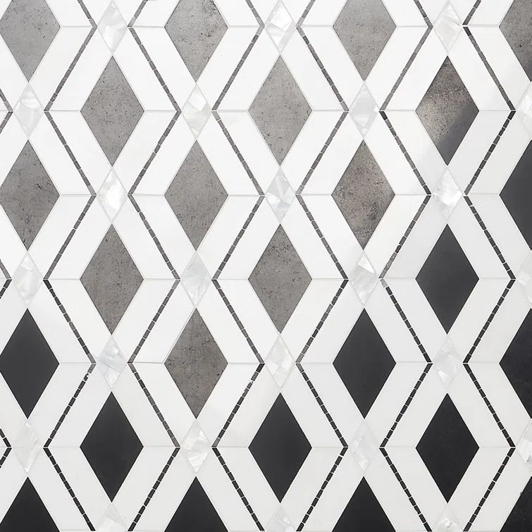 Spencer 10-in x 10-in Polished Black and White Marble Mosaic Tile