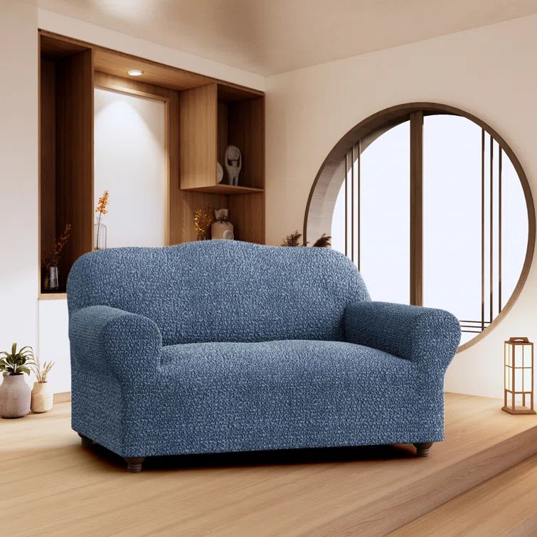 Blue Stretch Loveseat Sofa Cover with Elastic Fit
