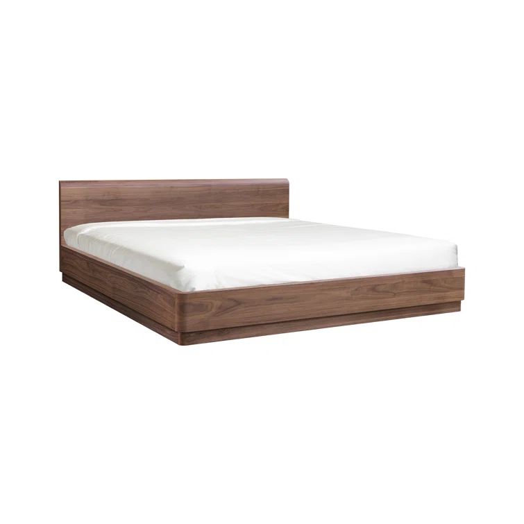Natural Walnut Queen Bed with Softly Rounded Corners and Slats