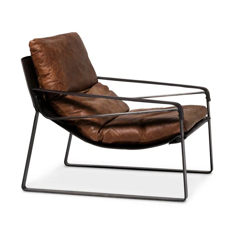 Cappuccino Genuine Leather Accent Chair with Metal Frame