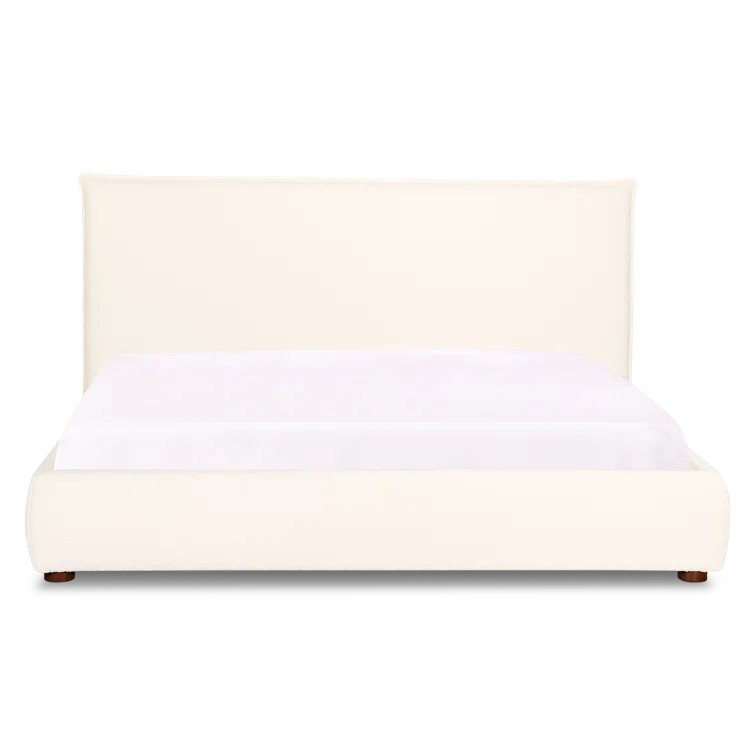 Serene White Queen Velvet Upholstered Platform Bed with Tufted Headboard